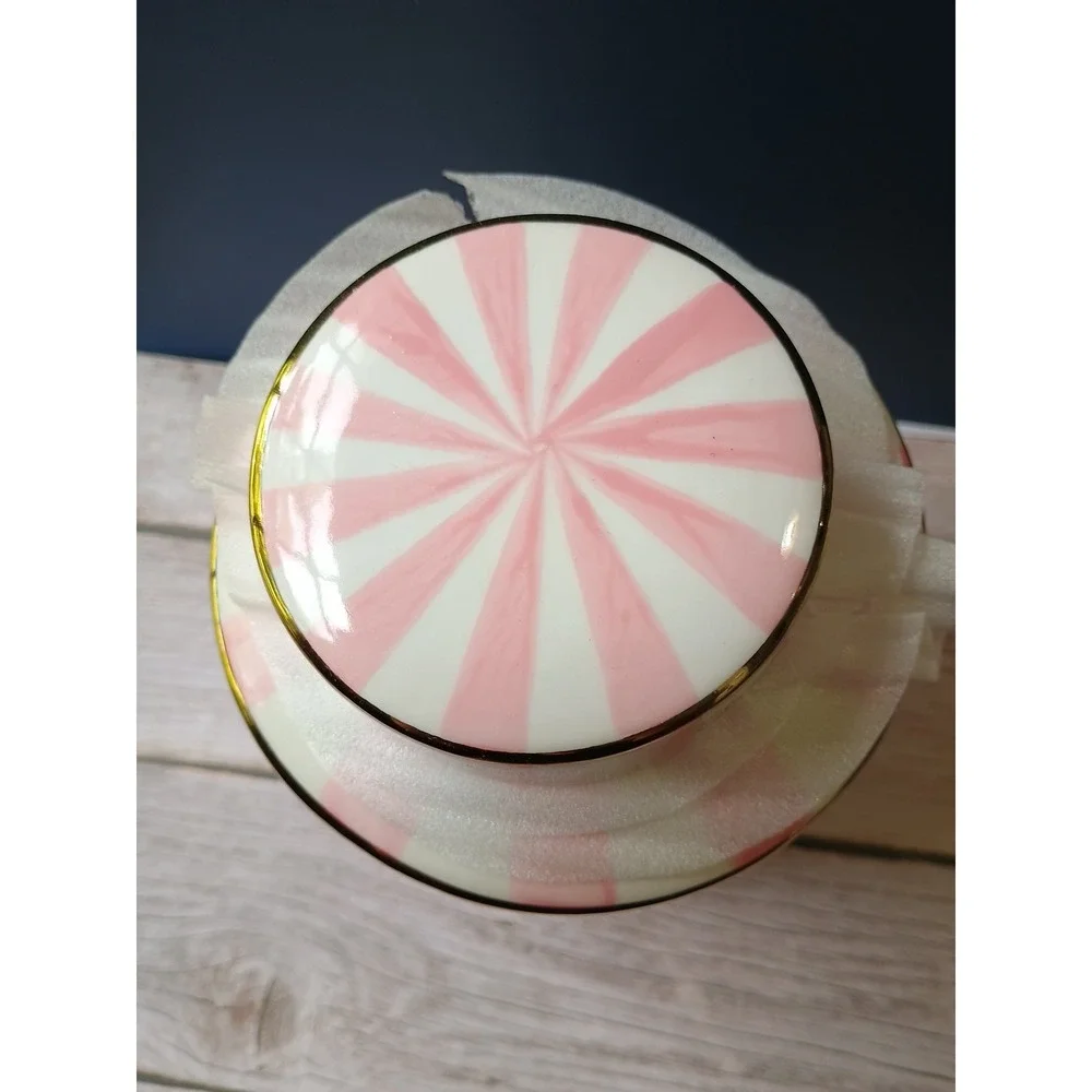 NEW Pink Ceramic Jar Vase With Removable Lid  Gold Accents Decorative - Picture 2 of 6